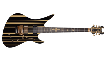 Schecter Synyster Gates Custom-S Electric Guitar, Gloss Black with Gold Pinstripes